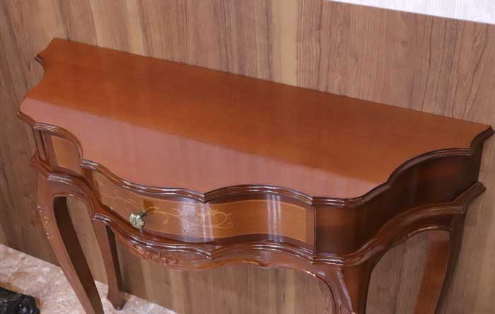 コンソールテーブル 木製 引出付き 完成品 茶 88cm 象嵌 猫脚 050
