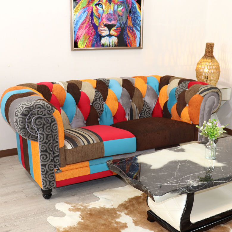 パッチワーク ソファ 2.5Pソファ カラフル 二人がけ 映え ソファー チェスターフィールド調