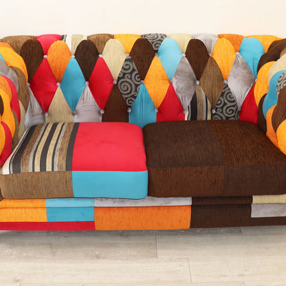 パッチワーク ソファ 2.5Pソファ カラフル 二人がけ 映え ソファー チェスターフィールド調