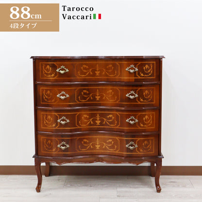 イタリア 4段 チェスト 茶 88cm 象嵌 猫脚 054/4