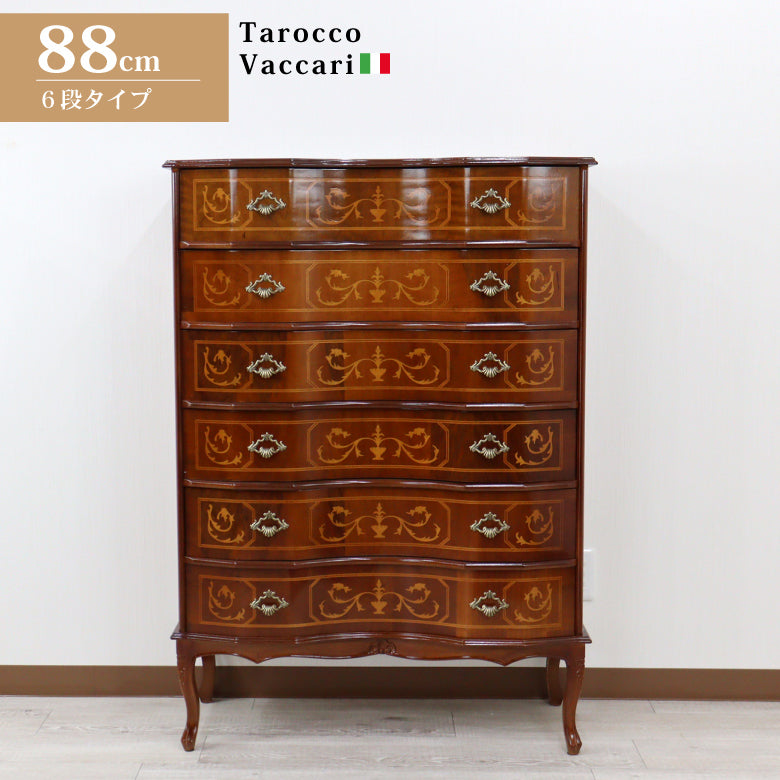 イタリア 6段チェスト 象嵌 88cm 猫脚 054/6