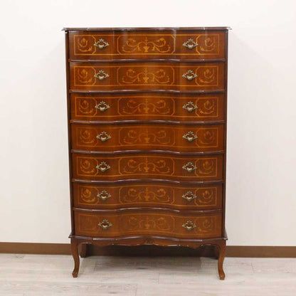 イタリア 7段チェスト 象嵌 88cm 猫脚 054/7