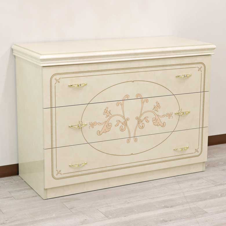 サルタレッリ フローレンス ワイドチェスト 112cm 3引出 アイボリー シングルドレッサー