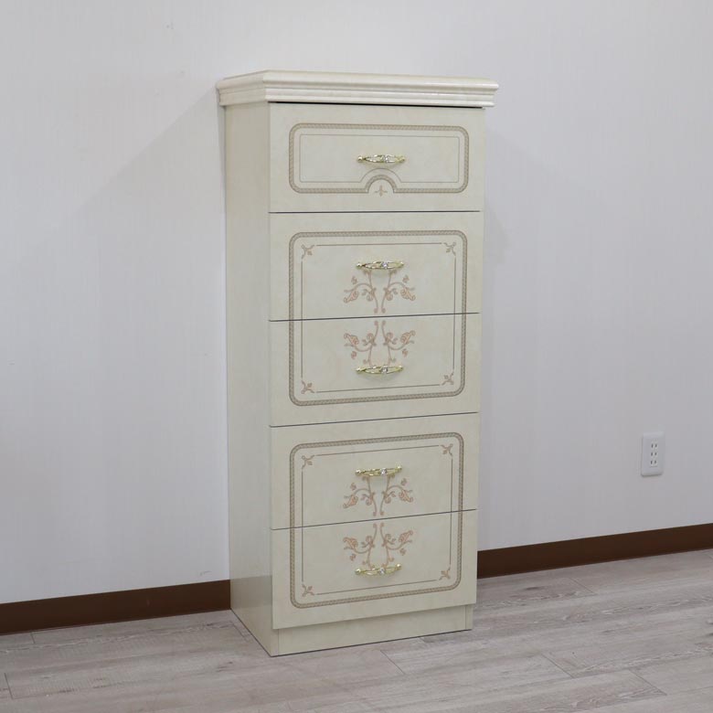 サルタレッリ フローレンス 5段チェスト アイボリー スリムチェスト