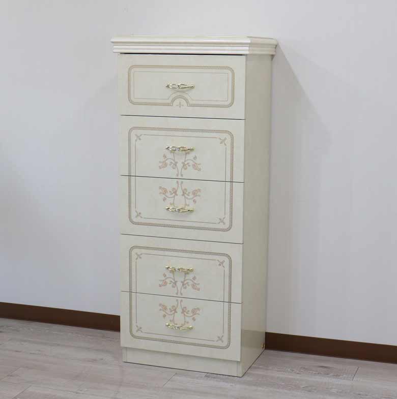 サルタレッリ フローレンス 5段チェスト アイボリー スリムチェスト