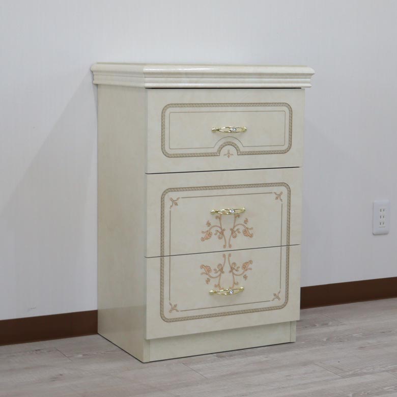 サルタレッリ フローレンス 3段チェスト アイボリー ナイトテーブル