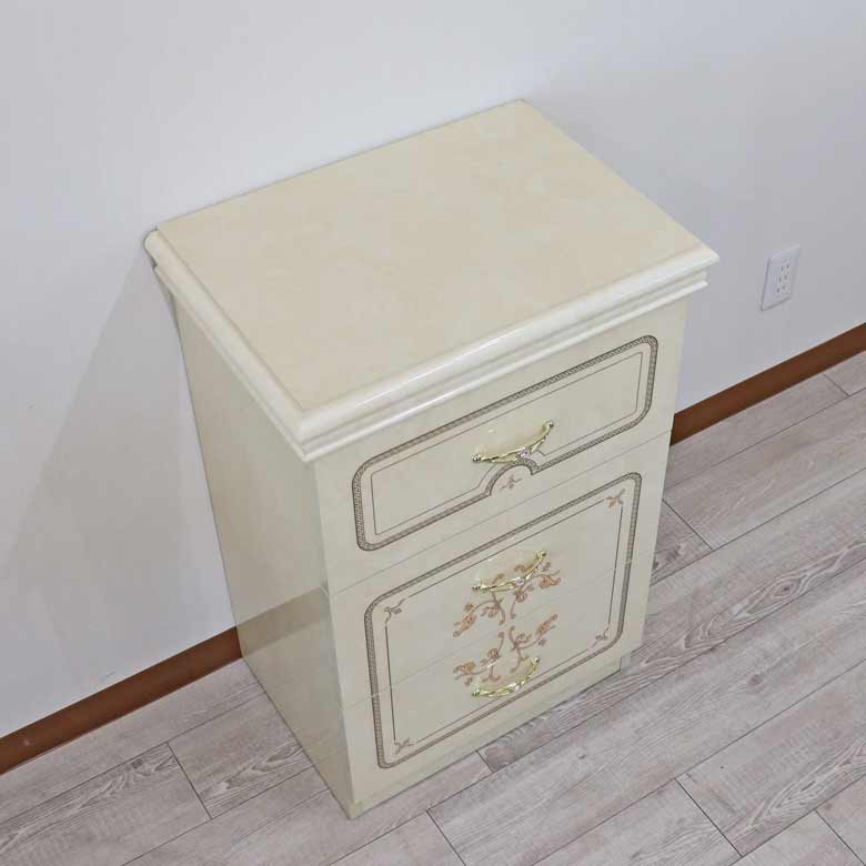 サルタレッリ フローレンス 3段チェスト アイボリー ナイトテーブル