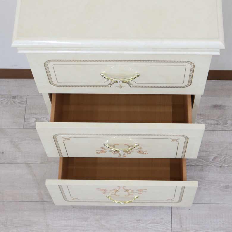 サルタレッリ フローレンス 3段チェスト アイボリー ナイトテーブル
