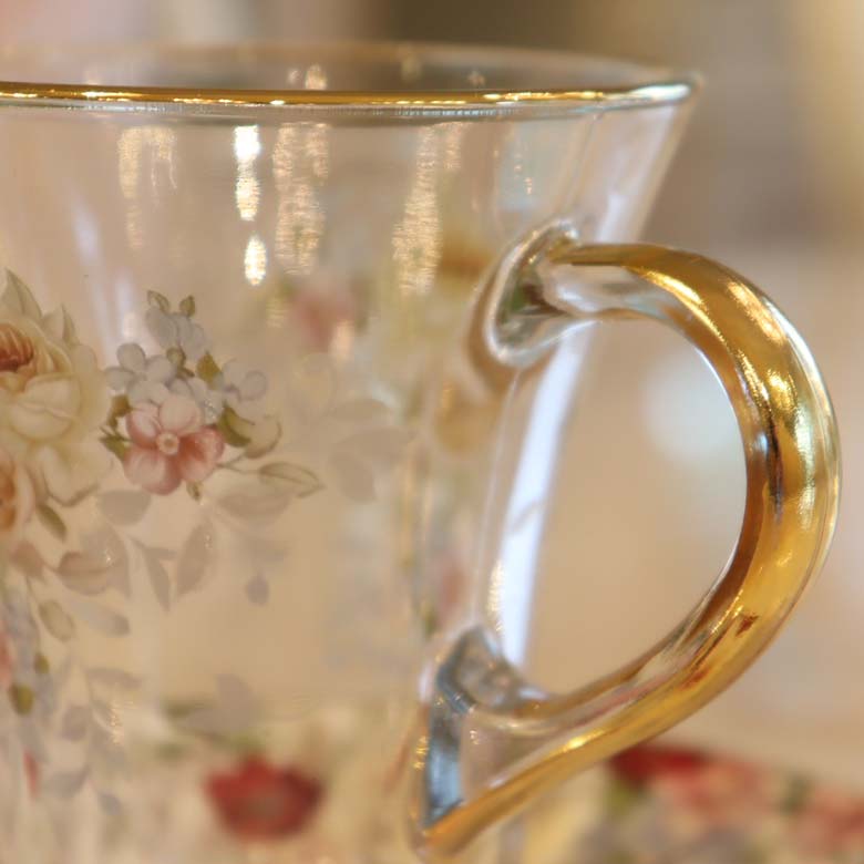 ガラスカップアンドソーサー ティーカップ プチローズ 薔薇