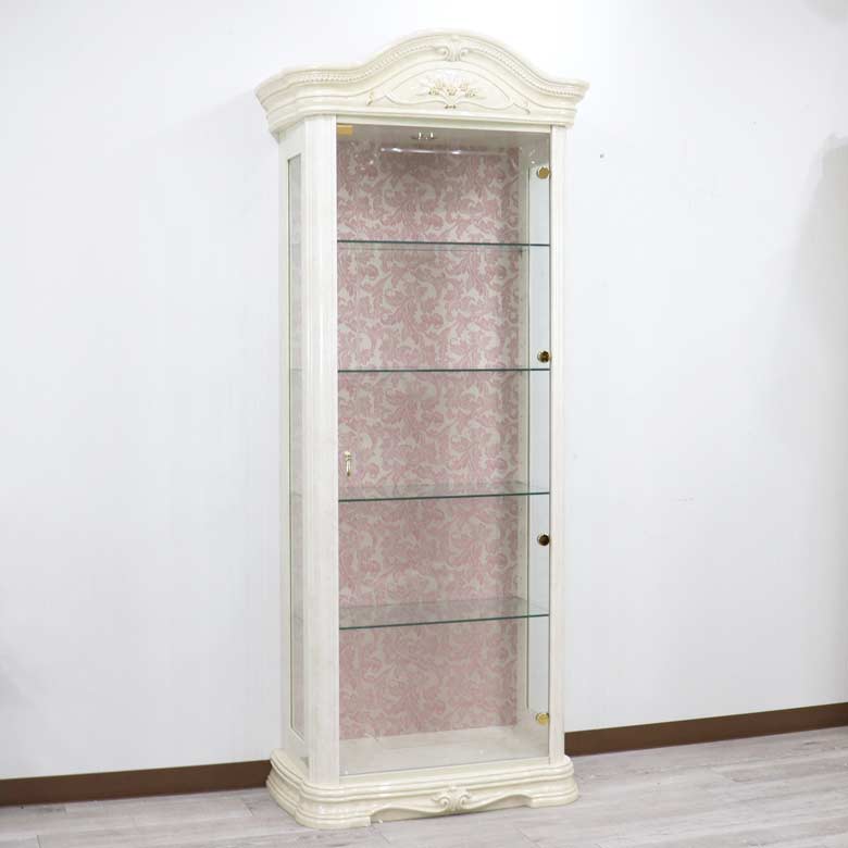 サルタレッリ アマルフィ 1ドア キュリオケース アイボリー  ガラスケース ピンク