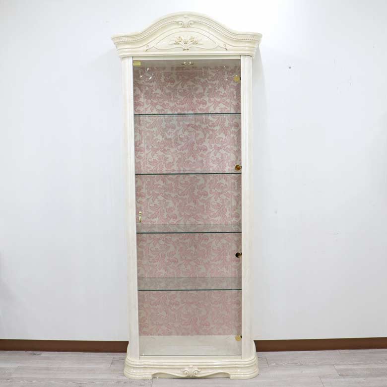 サルタレッリ アマルフィ 1ドア キュリオケース アイボリー  ガラスケース ピンク