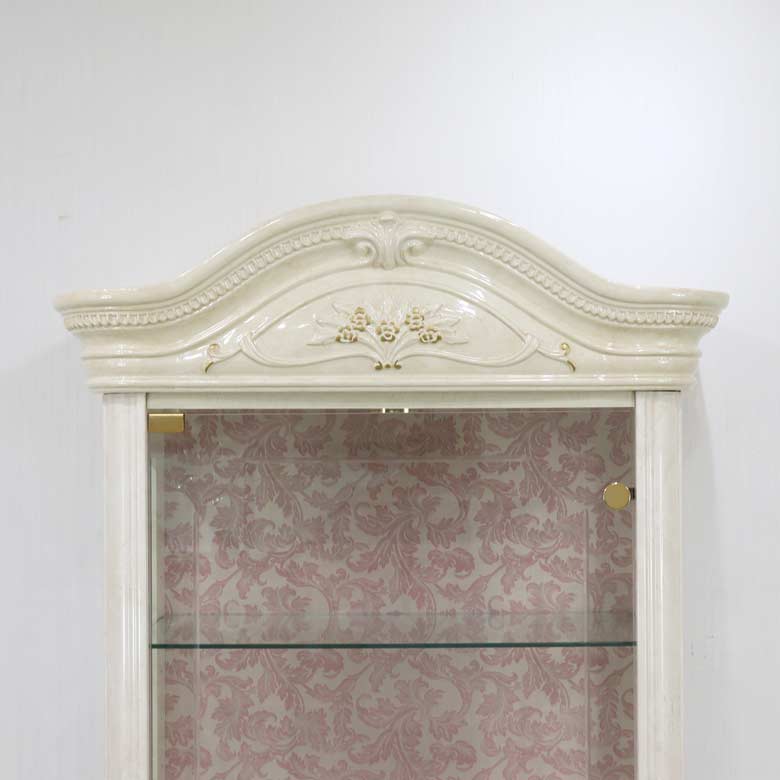 サルタレッリ アマルフィ 1ドア キュリオケース アイボリー  ガラスケース ピンク