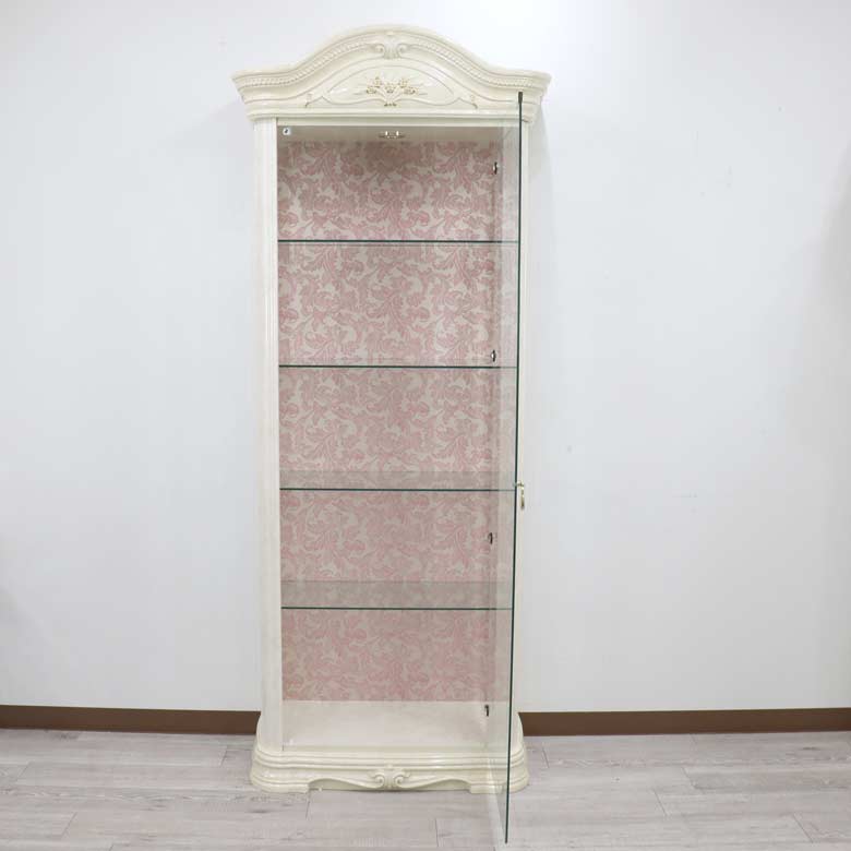 サルタレッリ アマルフィ 1ドア キュリオケース アイボリー  ガラスケース ピンク