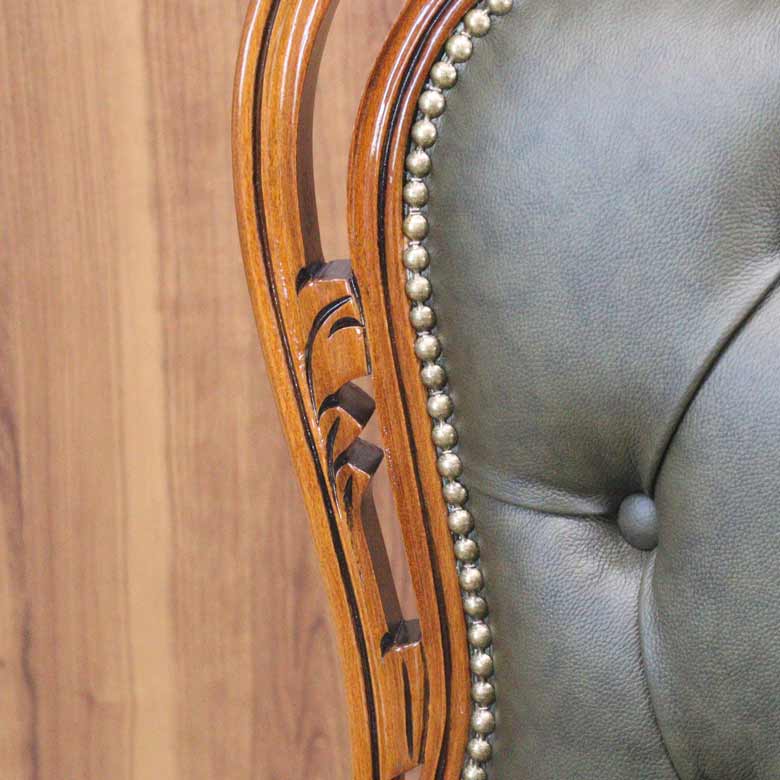 イタリア ダイニングチェア 本革 グリーン 木製 猫脚 20S/GRL