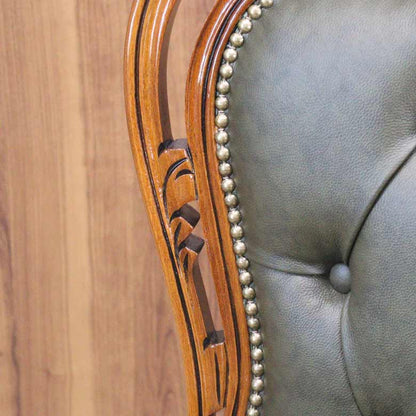 イタリア ダイニングチェア 本革 グリーン 木製 猫脚 20S/GRL