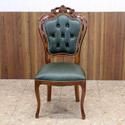 イタリア ダイニングチェア 本革 グリーン 木製 猫脚 20S/GRL