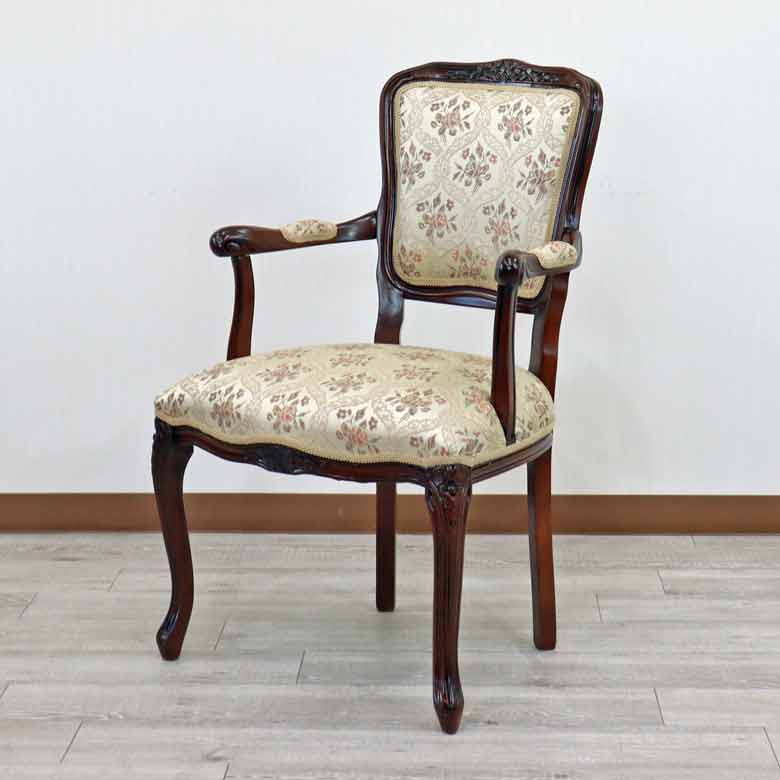 アームチェア イタリア ベージュ 木製 猫脚 サロンチェア