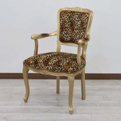 アームチェア イタリア ヒョウ柄・ゴールド 木製 猫脚 サロンチェア