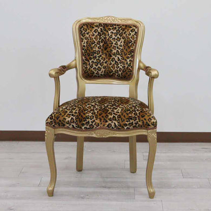 アームチェア イタリア ヒョウ柄・ゴールド 木製 猫脚 サロンチェア