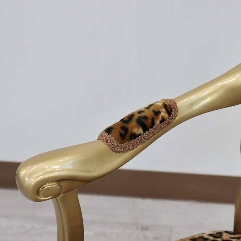 アームチェア イタリア ヒョウ柄・ゴールド 木製 猫脚 サロンチェア