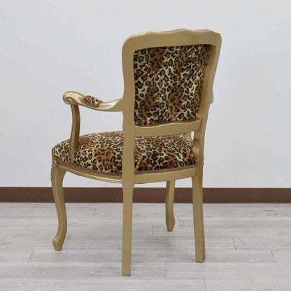 アームチェア イタリア ヒョウ柄・ゴールド 木製 猫脚 サロンチェア