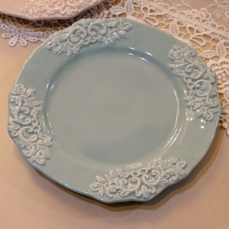 ラウンドプレート ブルー ストーンウェア デザートプレート