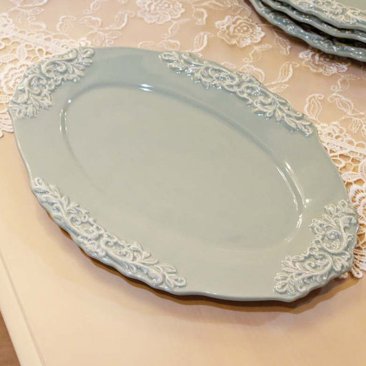 オーバルプレート ブルー ストーンウェア モーニングディッシュ