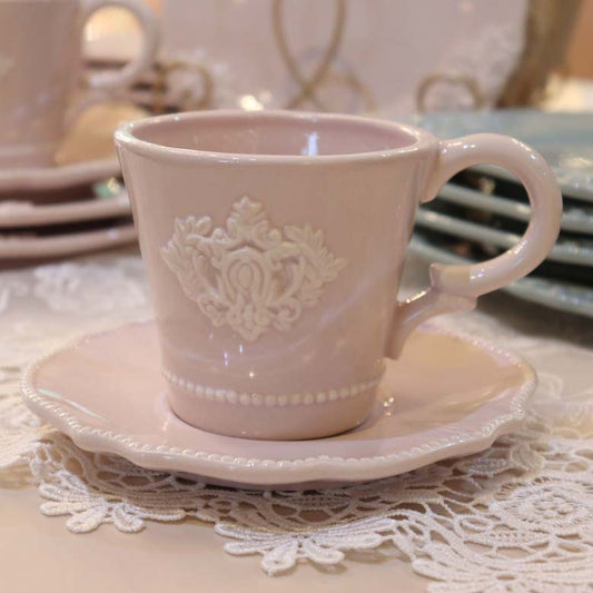 カップアンドソーサー ティーカップ ピンク ストーンウェア フレンチカントリー