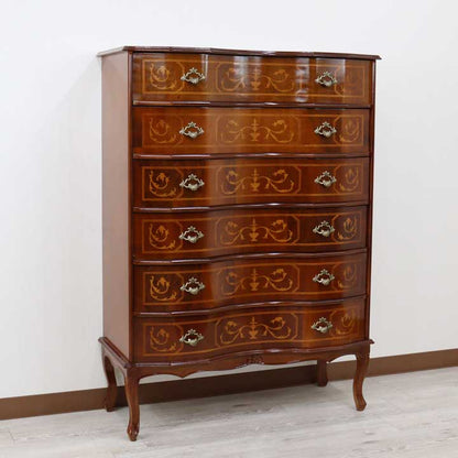 イタリア 6段チェスト 象嵌 88cm 猫脚 054/6