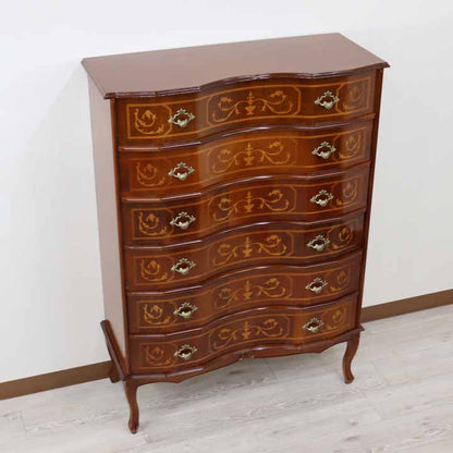 イタリア 6段チェスト 象嵌 88cm 猫脚 054/6