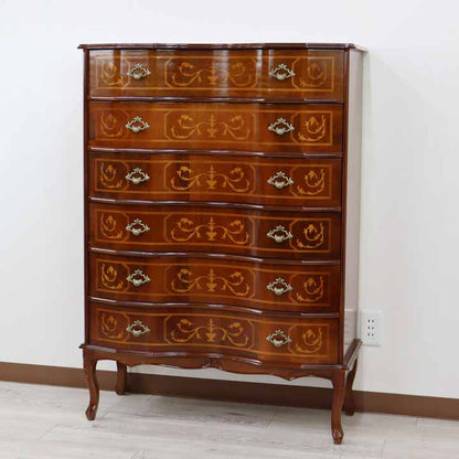 イタリア 6段チェスト 象嵌 88cm 猫脚 054/6