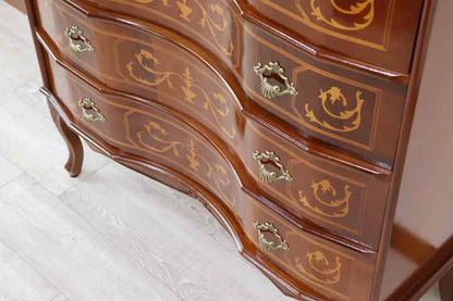 イタリア 4段 チェスト 茶 88cm 象嵌 猫脚 054/4