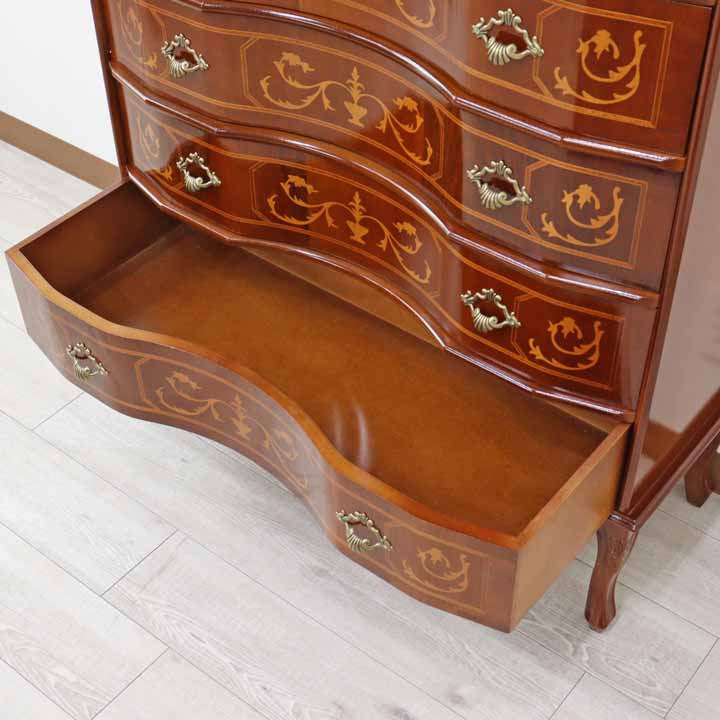 イタリア 7段チェスト 象嵌 88cm 猫脚 054/7