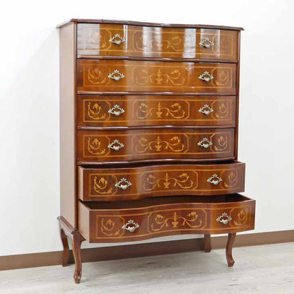 イタリア 6段チェスト 象嵌 88cm 猫脚 054/6