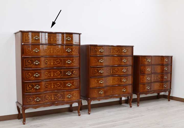イタリア 6段チェスト 象嵌 88cm 猫脚 054/6