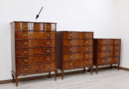 イタリア 6段チェスト 象嵌 88cm 猫脚 054/6
