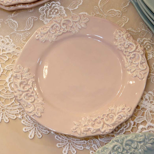 ラウンドプレート ピンク ストーンウェア デザートプレート