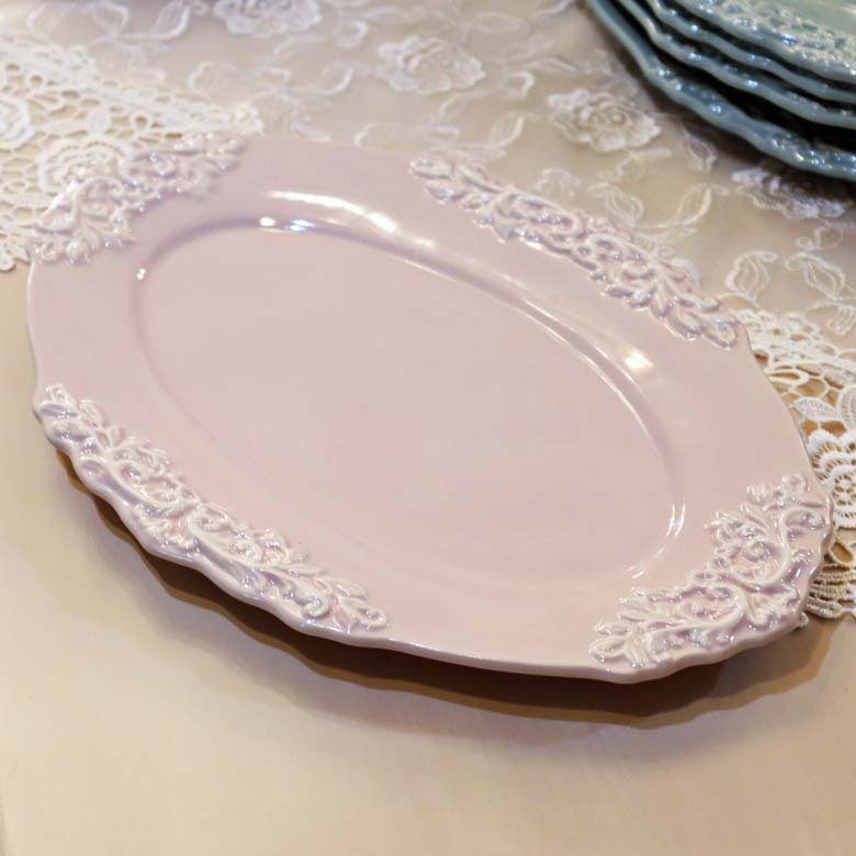 オーバルプレート ピンク ストーンウェア モーニングディッシュ