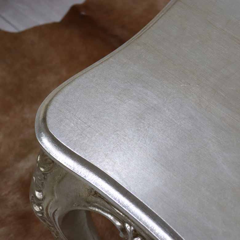 イタリア リビングテーブル シルバー 109cm 完成品 猫脚 長方形