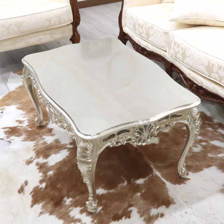 リビングテーブル シルバー 84cm ローテーブル 猫脚 イタリア DIBIASE TB-S-SV