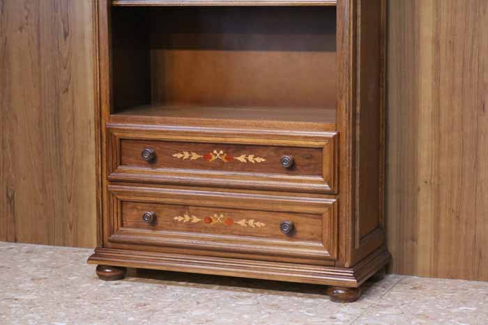 イタリア ブックケース 本棚 茶 象嵌 オープンキャビネット 丸脚