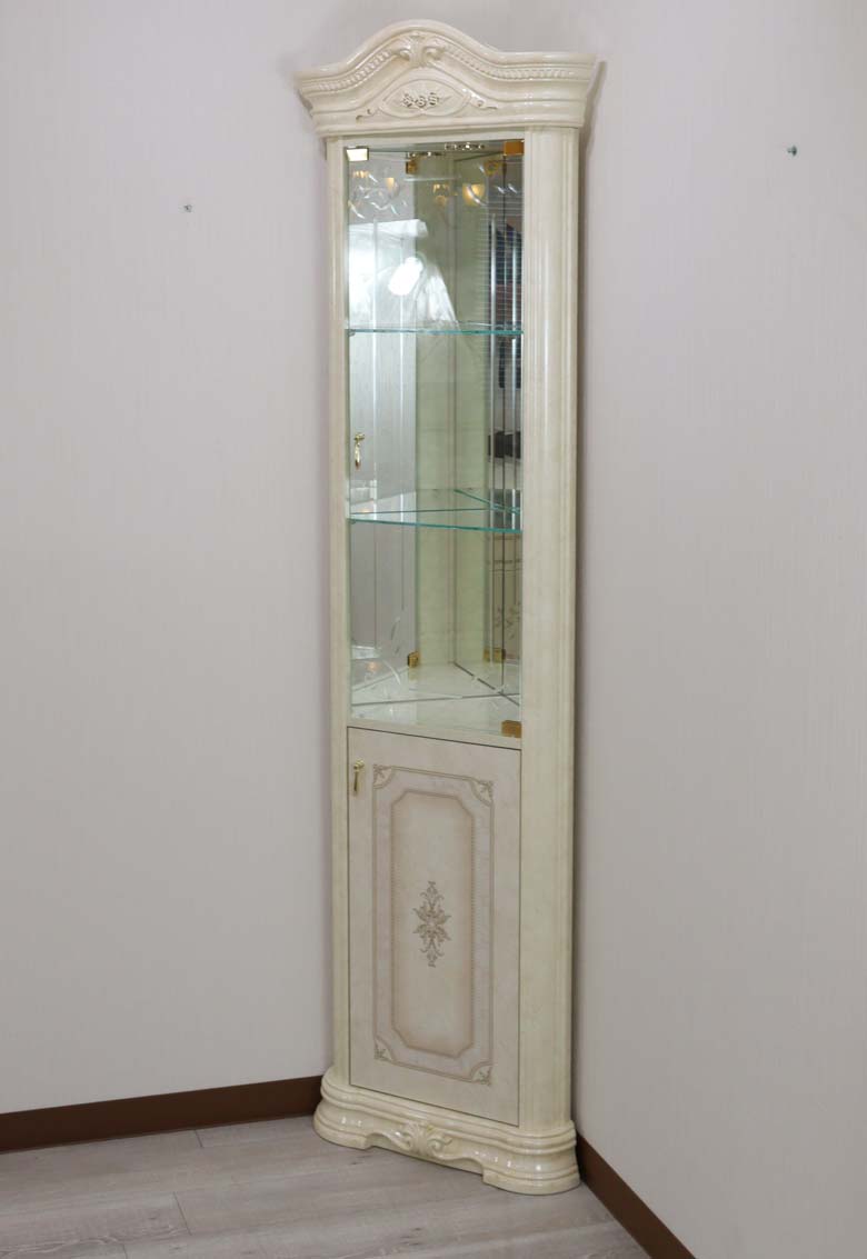 サルタレッリ アマルフィ コーナーキャビネット アイボリー ガラスケース