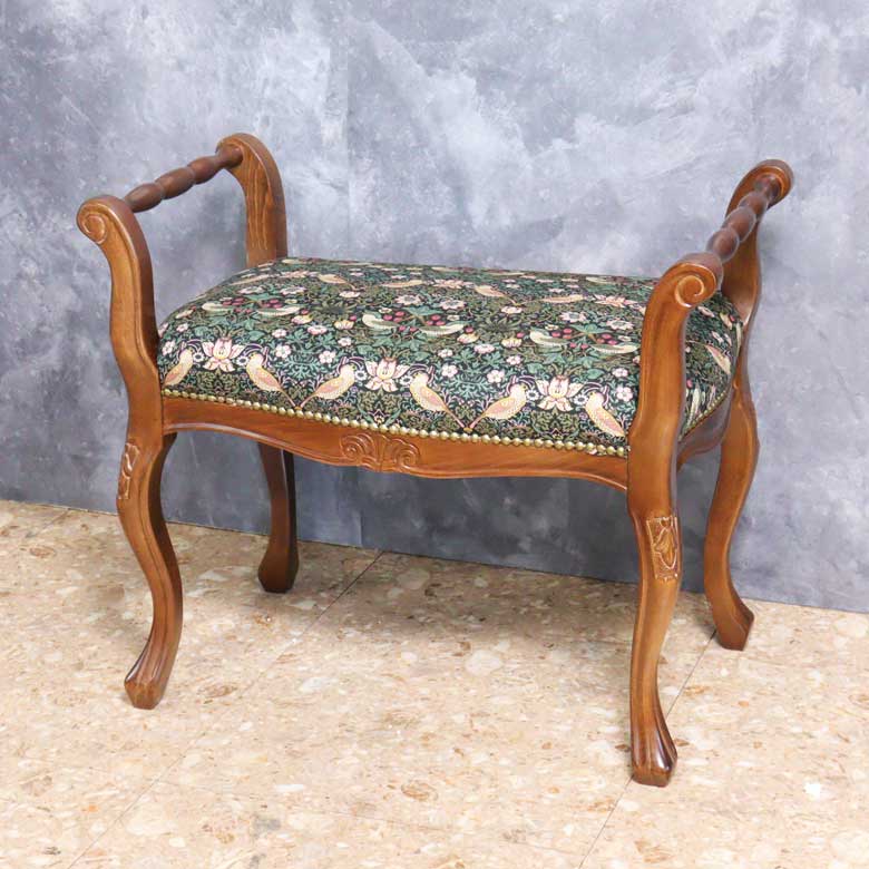 肘付きスツール いちご泥棒 グリーン 木製 ベンチ 猫脚 イタリア 完成品 ブラウン いちご泥棒 ベスト・オブ・モリス