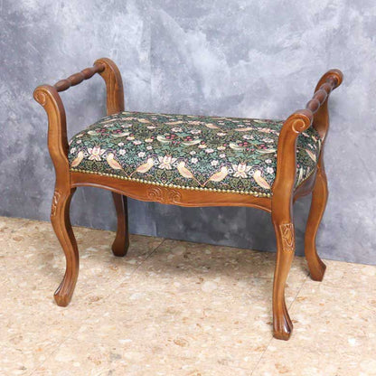 肘付きスツール いちご泥棒 グリーン 木製 ベンチ 猫脚 イタリア 完成品 ブラウン いちご泥棒 ベスト・オブ・モリス