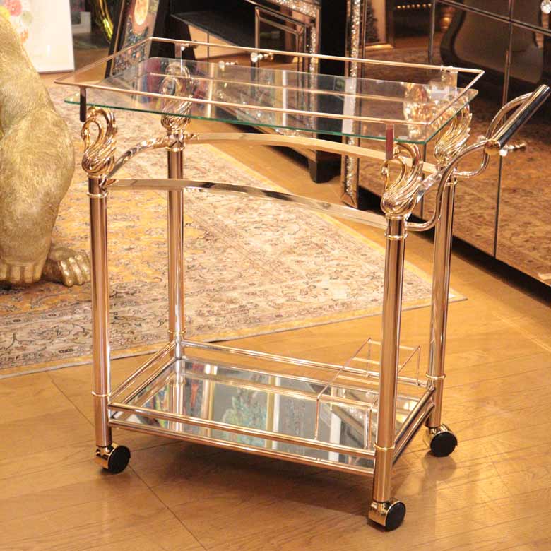 おしゃれ ワゴン キャスター付 ワゴン ゴールド トロリー ミラーワゴン