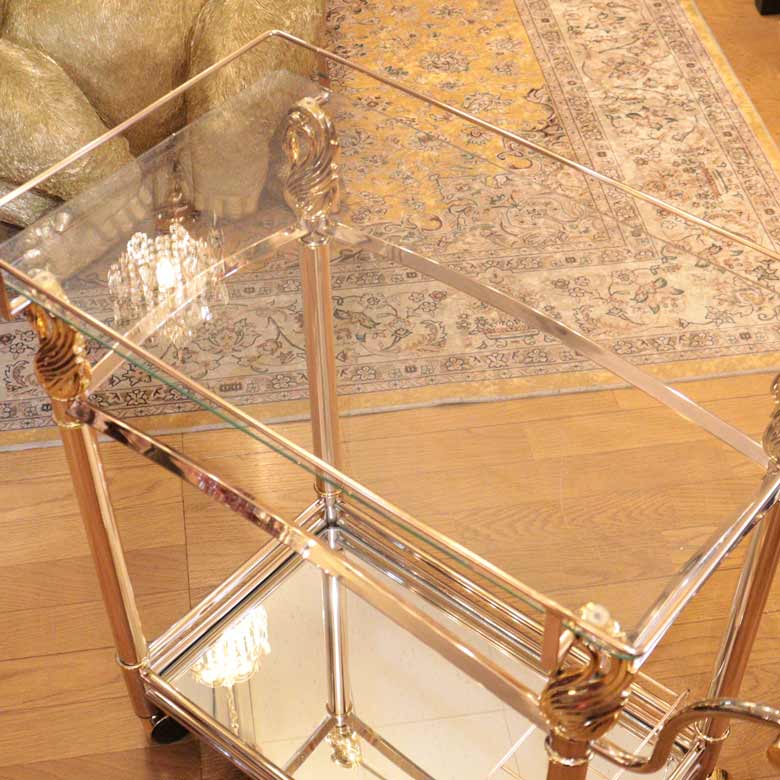 おしゃれ ワゴン キャスター付 ワゴン ゴールド トロリー ミラーワゴン スワン