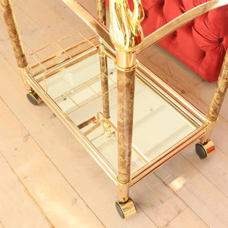 おしゃれ ワゴン キャスター付 ワゴン ゴールド トロリー ミラーワゴン スワン