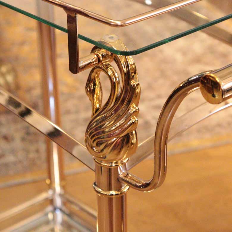 おしゃれ ワゴン キャスター付 ワゴン ゴールド トロリー ミラーワゴン スワン