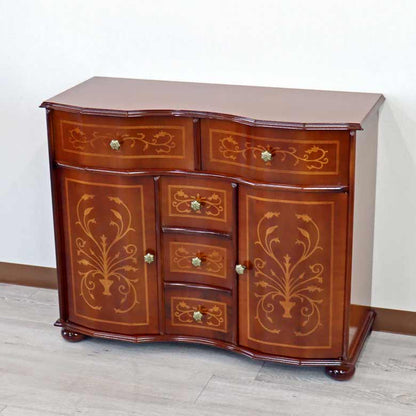 チェスト 木製 象嵌 丸脚 ローキャビネット 87cm サイドボード 119TS