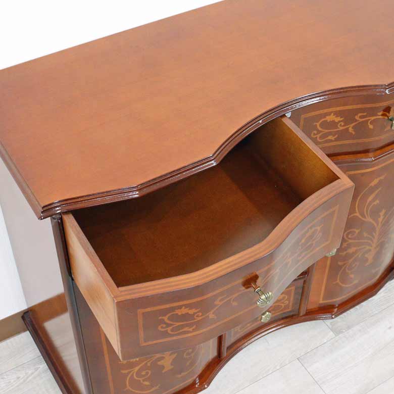 チェスト 木製 象嵌 丸脚 ローキャビネット 87cm サイドボード 119TS